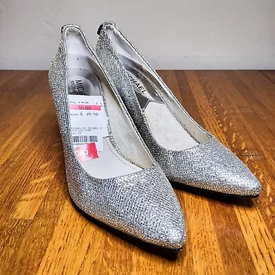 Size 6 Metallic Silver Sparkle Heels Pointed Toe Michael Kors • $29.99