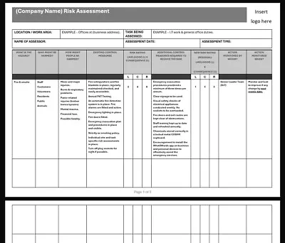 Risk Assessment Template Simple Editable Microsoft Word Document & PDF Version  • £3.50