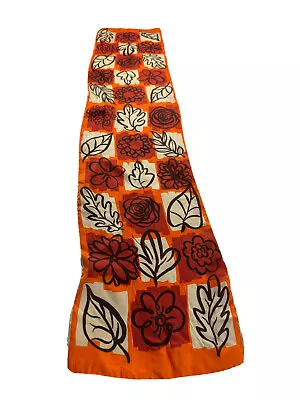 Vintage Scarf Silk Orange Brown Floral 9.5”x43”Hand Rolled Hem • $9.10