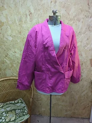 1980s Batwing Lightweight Jacket With Pockets UK 14 Pink Shoulder Pads • £15