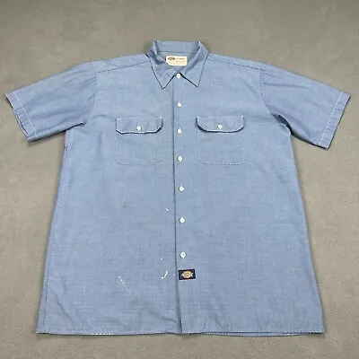 $17.77 • Buy VINTAGE Dickies Chambray Shirt Mens XL Blue Denim Thrashed Workwear Classic 90s