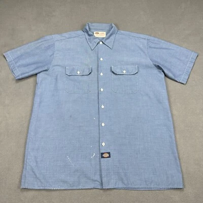 $17.77 • Buy VINTAGE Dickies Chambray Shirt Mens XL Blue Denim Thrashed Workwear Classic 90s