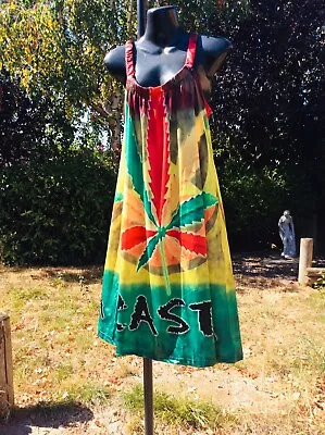 Jamaican Rasta Weed Leaf Print Summer Dress...Size XL.....-14-16 • £24.99