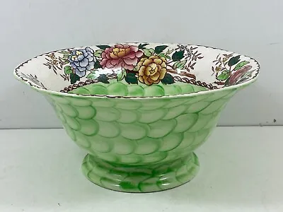 Maling Round Fruit Bowl Peony Rose Pattern 1259 Aero Green Floral Pedestal • £19.99