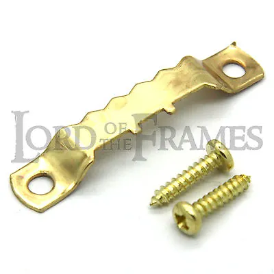 10 X 45mm BRASS SAW TOOTH ALLIGATOR HANGERS + SCREWS PICTURE FRAME CANVAS • £2.69