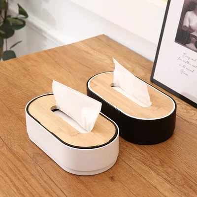 Tissue Box Holder Bamboo Cover Toilet Paper Box Napkin Holder Case Dispenser • $18.99