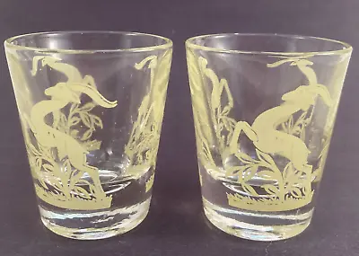 Gazelle Shot Glasses 1950s Yellow MCM Barware Vintage Set Of 2  • $13.02