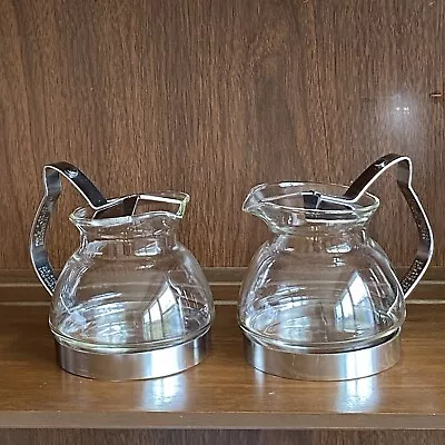 2 Vintage Pyrex 50s Ekco Teabagger 2 Cup Mini Tea Pot Glass Silver Handle MCM • £31.84