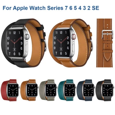 $23.90 • Buy For Apple Watch Series 7 6 5 4 3 SE Double Tour Leather Band Strap 40/44/41/45mm