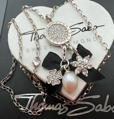 Thomas Sabo Kette & Pave Carrier Rarität & Blume Kleeblatt Perle Charm Anhänger • $254.92