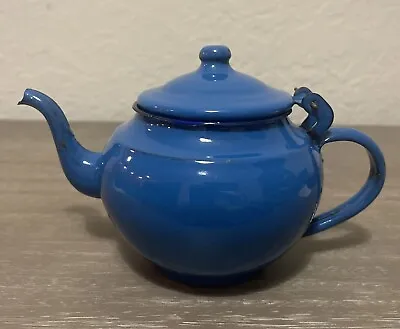 Vintage Blue Enamel Teapot With Hinged Lid 20 Oz • $16.95