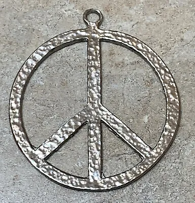 Vintage Large Textured Silver Tone Peace Sign Pendant • $15.50