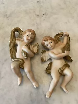 VTG Cherubs Angels Ardco Made In Japan Wall Bisque Hangings  5.25” Tall • $16