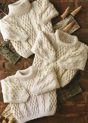 Baby Aran Sweaters Knitting Pattern Crew Polo Turtle Neck Boys Girls 16-22  1136 • £2.09