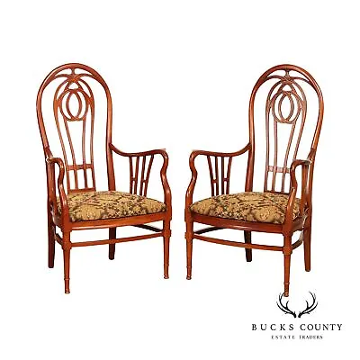 Vintage Pair Of Carved High Balloon-Back Dining Armchairs • $965