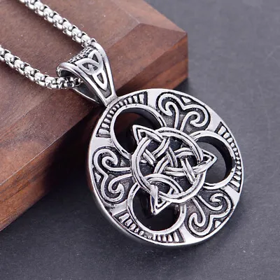 Men's Silver Celtic Triquetra Trinity Knot Rune Pendant Punk Necklace Chain 24  • $11.99