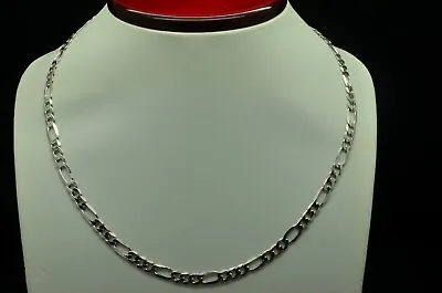 Handsome 14k White Gold Figaro Chain Necklace 26 In. Gold-1322 • $1731.66