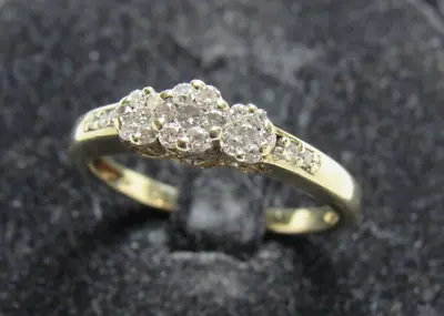 Zale's IKS 10K Yellow Gold 23 Diamond 3 Halo Engagement Ring Sz 7 Women's .57ct • $189.99