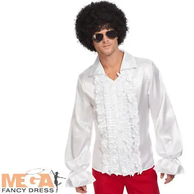 White 60s Ruffled Shirt Mens Fancy Dress 70s Groovy Disco Adults Costume Top  • £17.99