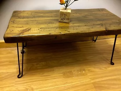 Hand Made Solid Pine Coffee Table Rustic Vintage  Wood Folding Legs • £95