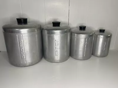 Mid Century Spun Aluminum Set Of Four Kitchen Canisters 1940s 1950s Vtg Storage • $28.50