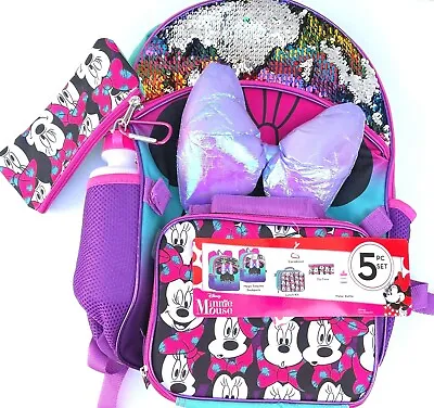 Backpack Set With Water Bottle Lunch Bag Pencil Case Carabiner Disney Mini Mouse • $17.99