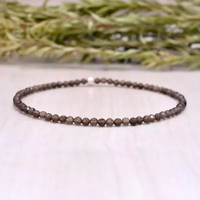 Smoky Quartz Beaded Bracelet 7 Handcrafted Stretch Bracelet Wedding Gift For Her • $16.99