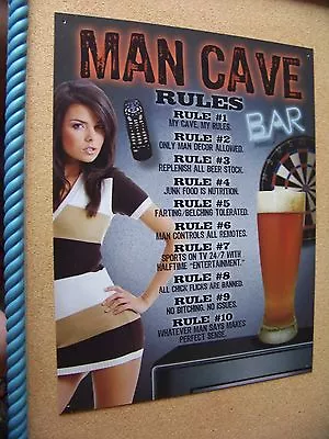 Man Cave Rules Metal Sign 12.5  X 16   Decorative 10 Rules • $22