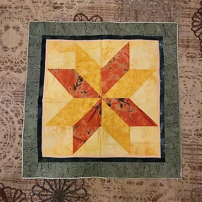 Star Pattern Quilt Wall Hanger Yellow Orange Green Size 31x31 Beautiful • $22