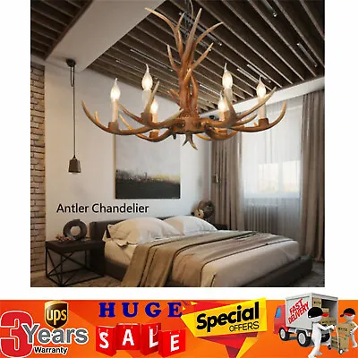 6 Lights Deer Horn Pendant Resin Antler Chandelier Hanging Ceiling Light Fixture • $110.92