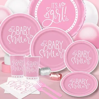 Pink Hearts Baby Shower Girl Decorations Tableware Games Balloons • £3.99