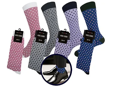 4 PAIRS Men's Dress Socks Polka Dot Novelty Wedding Socks Cotton Size 10-13 • $14.95