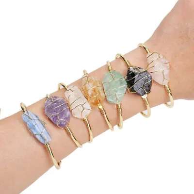 Natural Raw Healing Crystal Quartz Wire Wrap Stone Reiki Bracelets Women Jewelry • $4.18