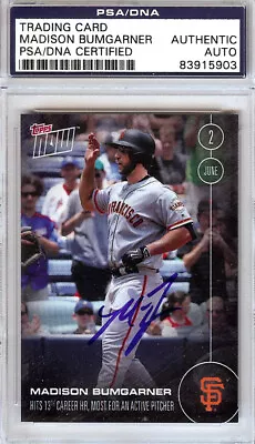 Madison Bumgarner Autographed 2016 Topps Now Card #119 Giants Psa/dna 108024 • $39
