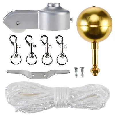 $20.85 • Buy Flagpole Hardware Repair Kit -2 OD Tube Topper Ball Rope Cleat Hook Pulley Truck