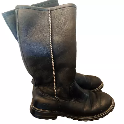 UGG BROOKS TALL BLACK BOOTS Women’s Size 9 Hard Rubber Bottoms Moto Boots Wool • $80