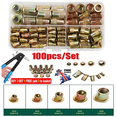 100Pcs Mixed Rivnuts Blind Set Rivet Nuts Threaded Nuts Anti-oxidation M3-M8 UK • £7.59