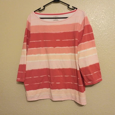 $18.95 • Buy Talbots 3X Coral Dip Dye Stripe Cottom Tee Top