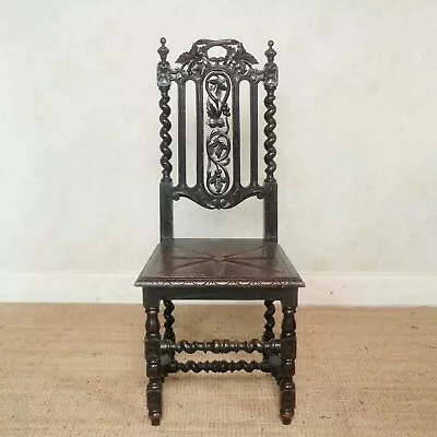 Antique Carved Oak Chair Victorian Ebonised Desk Hall 19th Century • £185