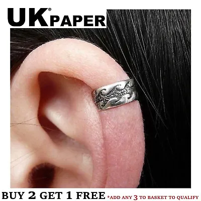 Silver Plated Wave Cartilage Helix Ear Cuff Clip-on Wrap Emo Gothic Punk Earring • £2.99
