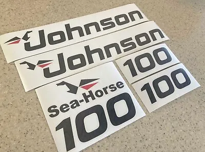 Johnson Sea-Horse 100 Vintage Outboard Motor Decals Vinyl Black Red + FREE Ship! • $24