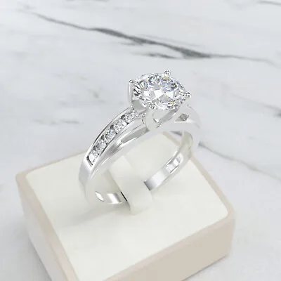 White Gold Moissanite Engagement Ring Channel Setting 10k 14k 18k SS925 • $99