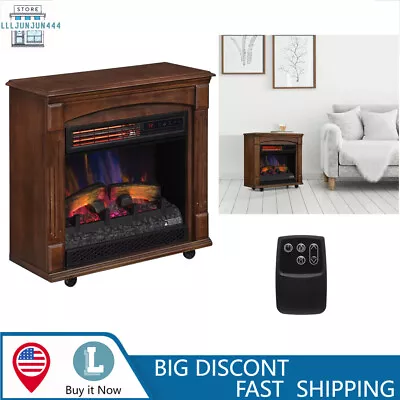 Rolling Mantel With 3D Infrared Quartz Electric Fireplace Caramel BirchUSA • $106.20