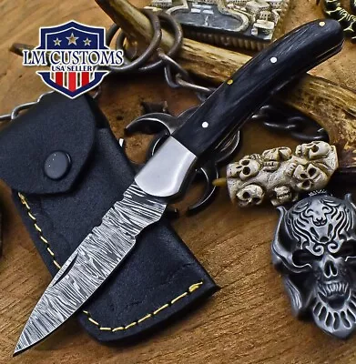 Forged Fire Damascus Pocket Folding Knife Hard Wood Everyday Carry Closeout • $0.99