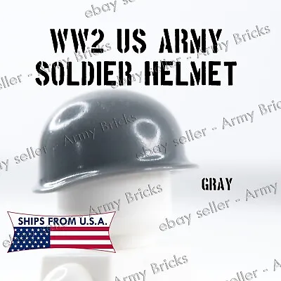 WWII WW2 US Army Soldier Helmet• Custom Bricks • LegoCompatible • GRAY GREY • $2.57