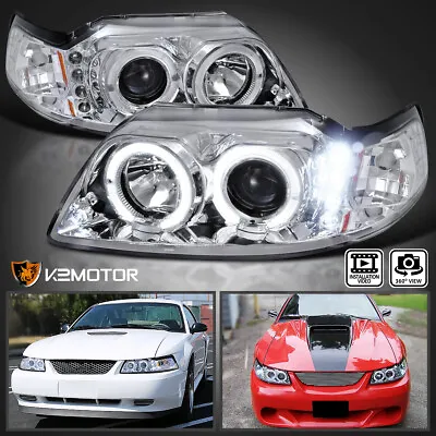 Fits 1999-2004 Ford Mustang LED Halo Projector Headlights Head Lamps Left+Right • $116.38