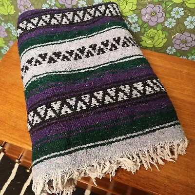 £19.99 • Buy Mexican Purple Green Woven Stripy Falsa Yoga Blanket / Throw