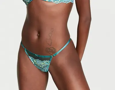 Victoria's Secret Dream Angels Teal-Pink Mesh & Lace V-String Thong Panties NWT • $24.23