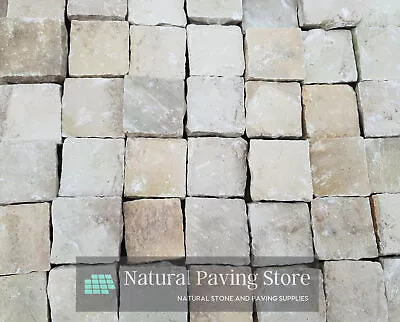 Fossil Mint Handcut Sandstone Paving Patio Cobble Setts  | 100x100x22mm • £2.50