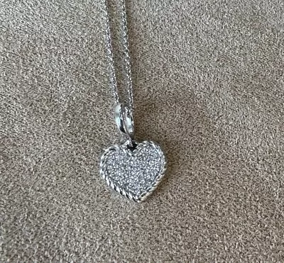 David Yurman Cable Collectibles Pave Plate Heart Necklace 18K White Gold • $1150